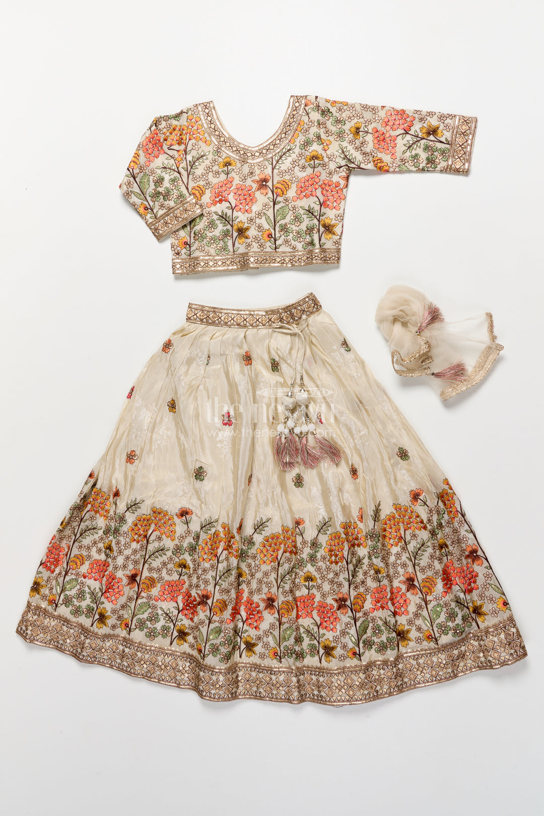 Girls Floral Silk Lehenga Choli with Embroidered Yoke for Festive Wear