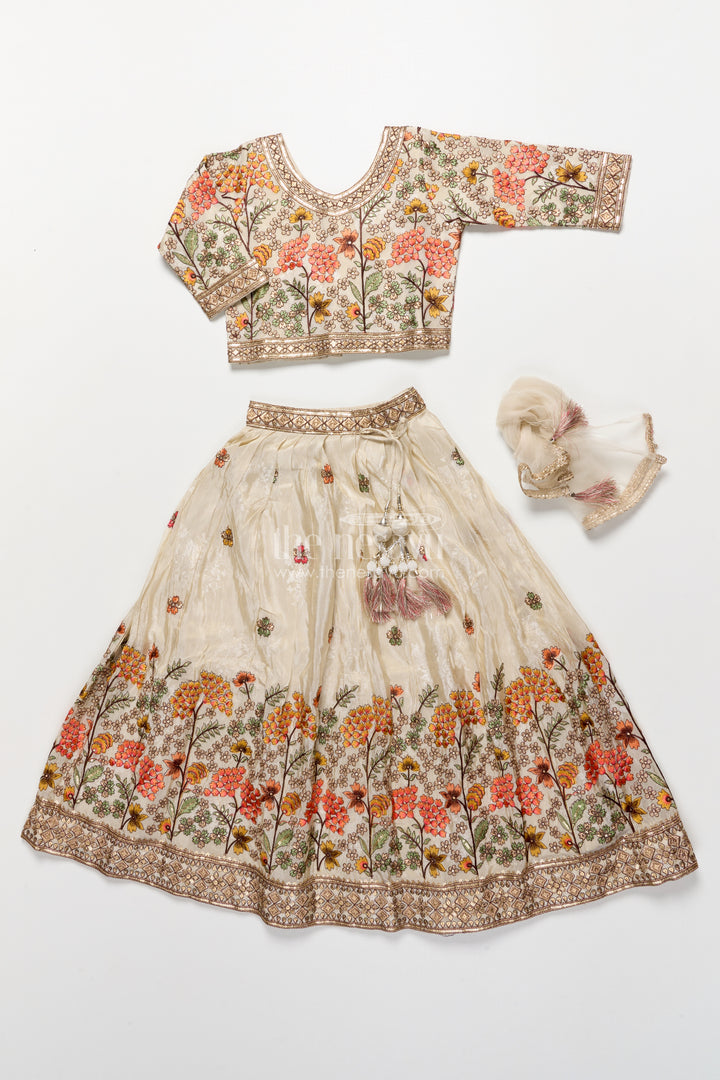 Girls Floral Silk Lehenga Choli with Embroidered Yoke for Festive Wear
