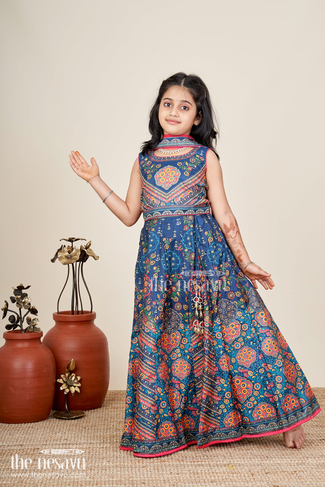 Girls Navy Blue Lehenga Choli For Weddings And Cultural Festivals