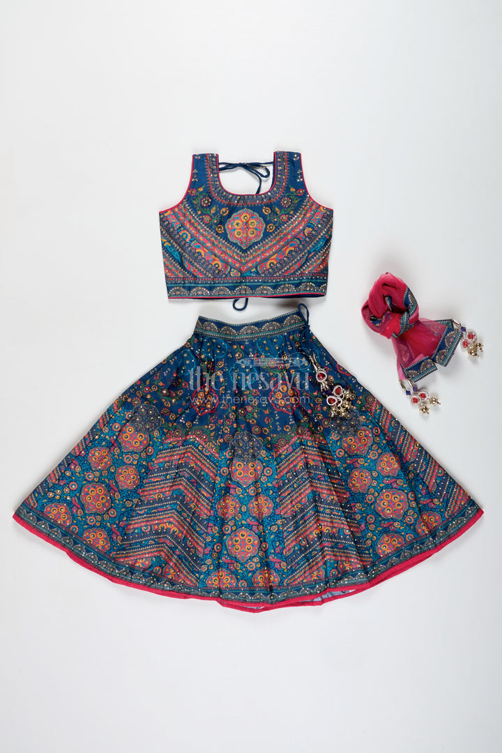 Girls Navy Blue Lehenga Choli For Weddings And Cultural Festivals