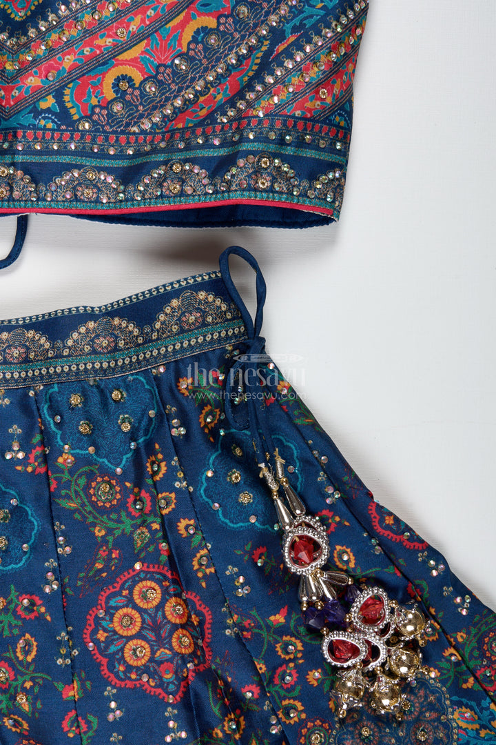 Girls Navy Blue Lehenga Choli For Weddings And Cultural Festivals