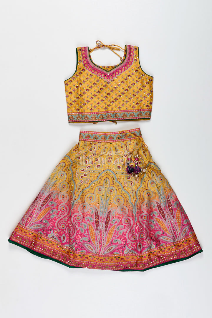 Yellow Girls Lehenga Choli For Festive Occasions Vibrant Silk Outfit With Traditional Prints