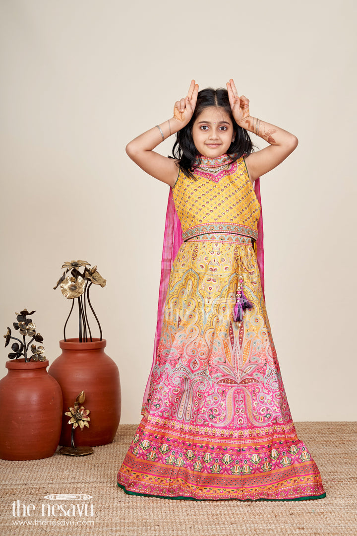 Yellow Girls Lehenga Choli For Festive Occasions Vibrant Silk Outfit With Traditional Prints