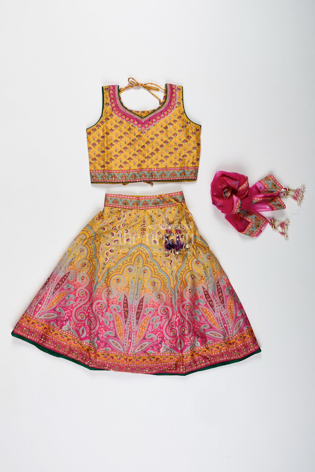 Yellow Girls Lehenga Choli For Festive Occasions Vibrant Silk Outfit With Traditional Prints