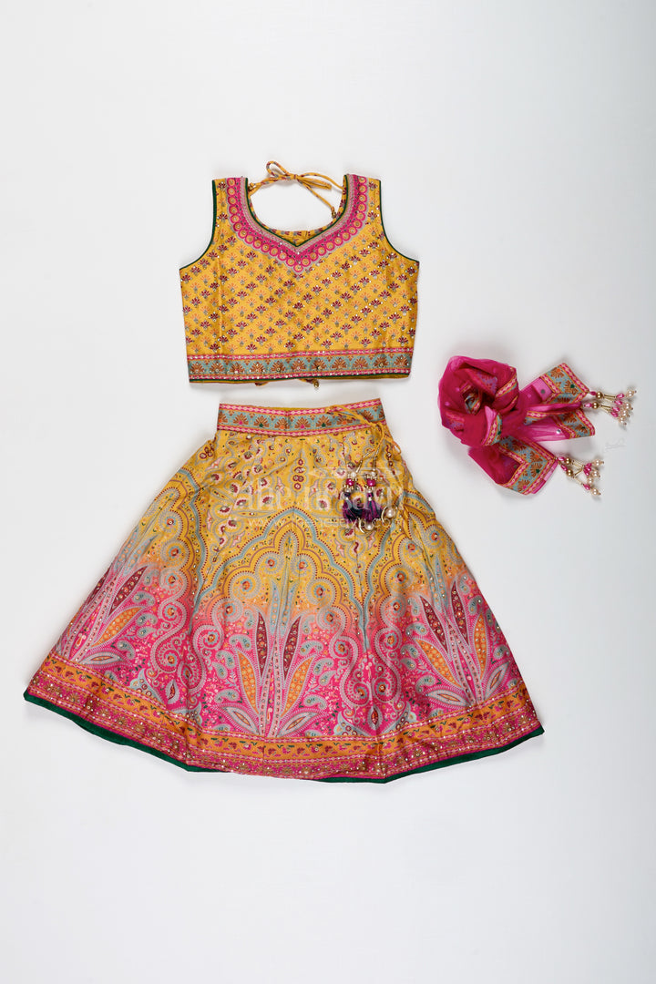 Yellow Girls Lehenga Choli For Festive Occasions Vibrant Silk Outfit With Traditional Prints