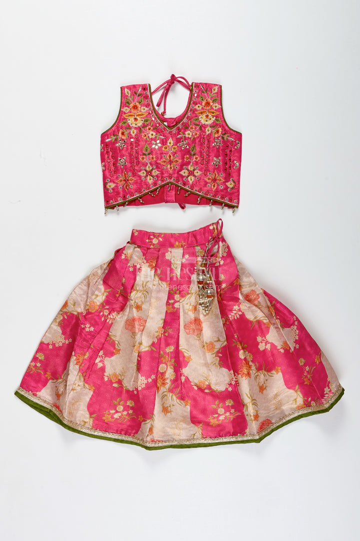 Girls Pink Floral Lehenga Choli For Birthday Parties And Poojas