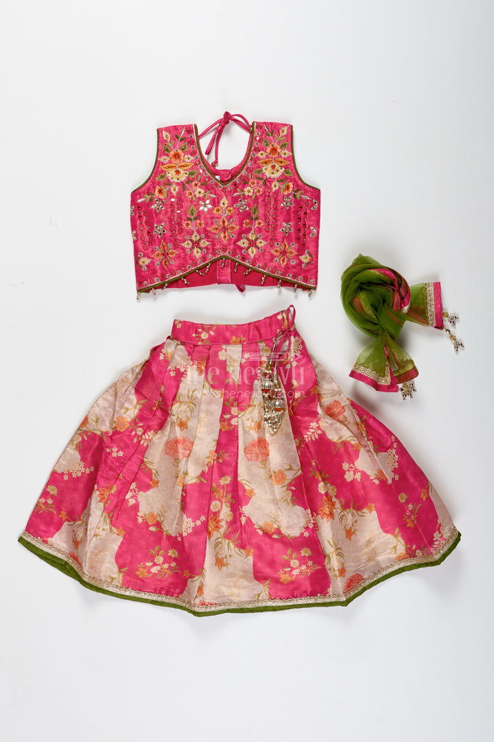 Girls Pink Floral Lehenga Choli For Birthday Parties And Poojas