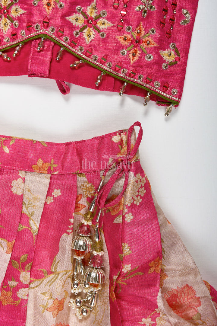 Girls Pink Floral Lehenga Choli For Birthday Parties And Poojas