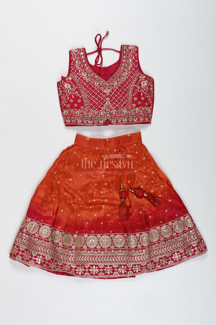 Girls Red And Orange Lehenga Choli For Weddings And Diwali Celebrations