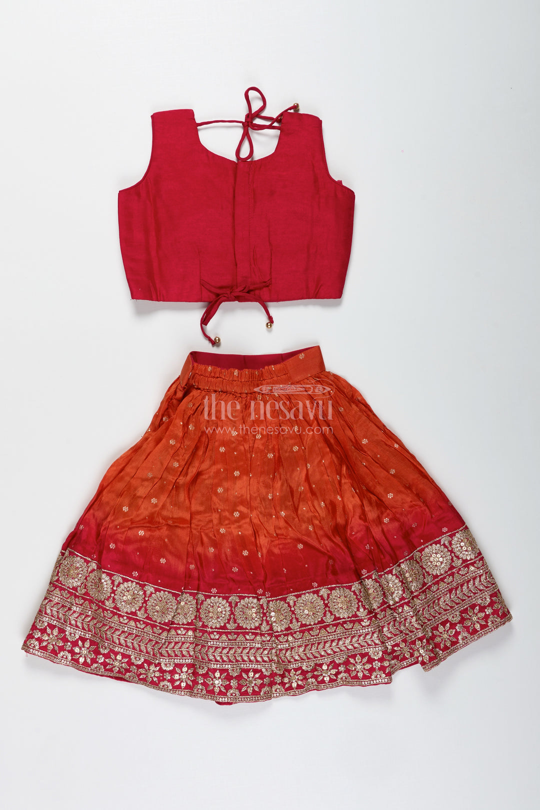 Girls Red And Orange Lehenga Choli For Weddings And Diwali Celebrations