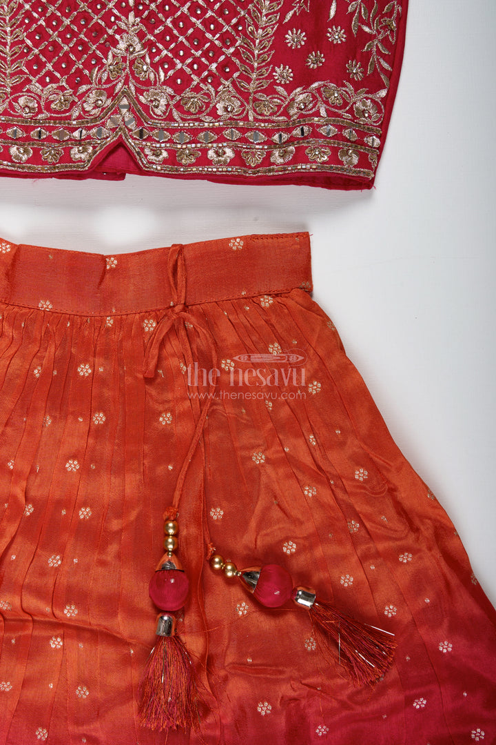 Girls Red And Orange Lehenga Choli For Weddings And Diwali Celebrations