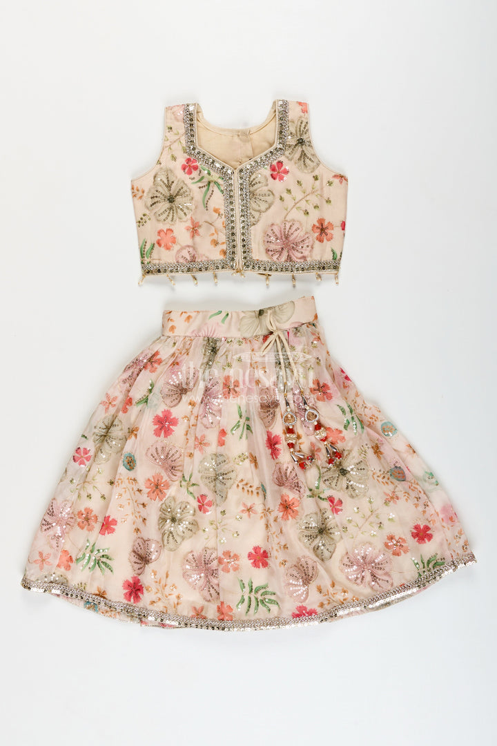 Girls half white georgette lehenga choli with sequin embroidery for festive occasions