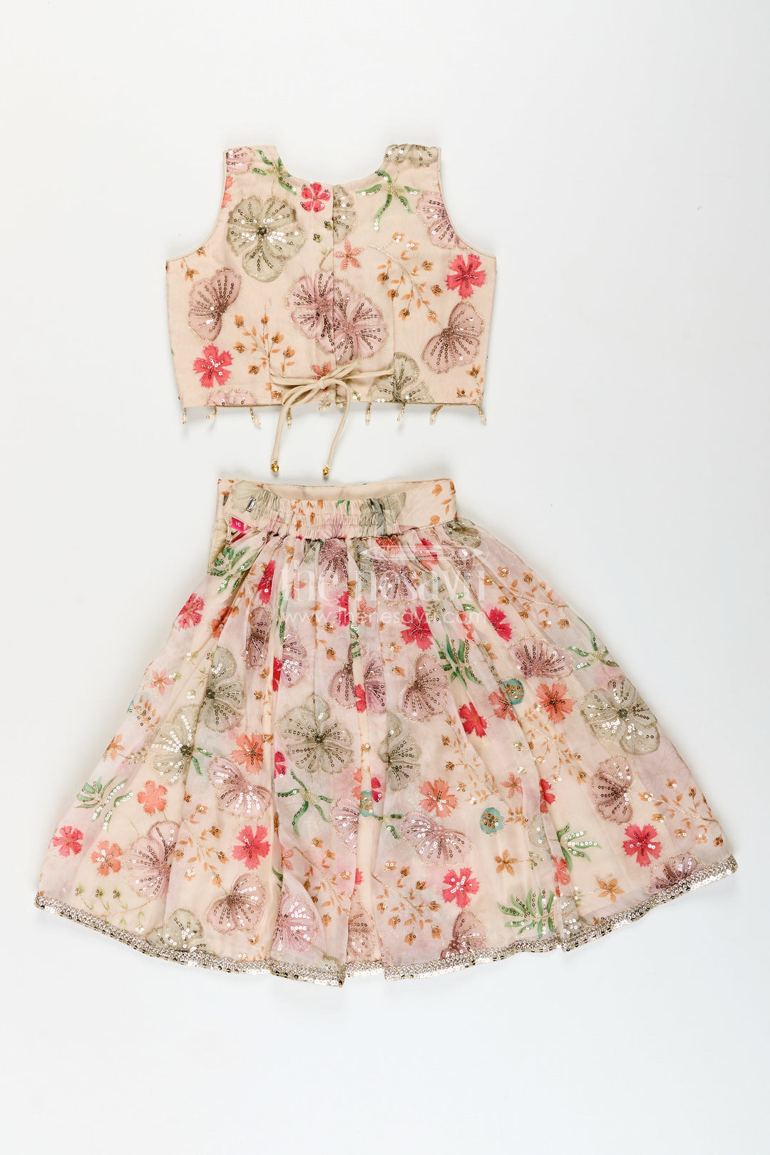 Girls half white georgette lehenga choli with sequin embroidery for festive occasions