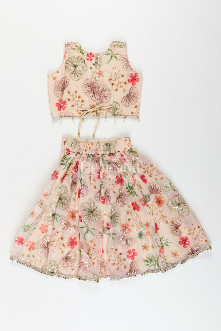Girls half white georgette lehenga choli with sequin embroidery for festive occasions