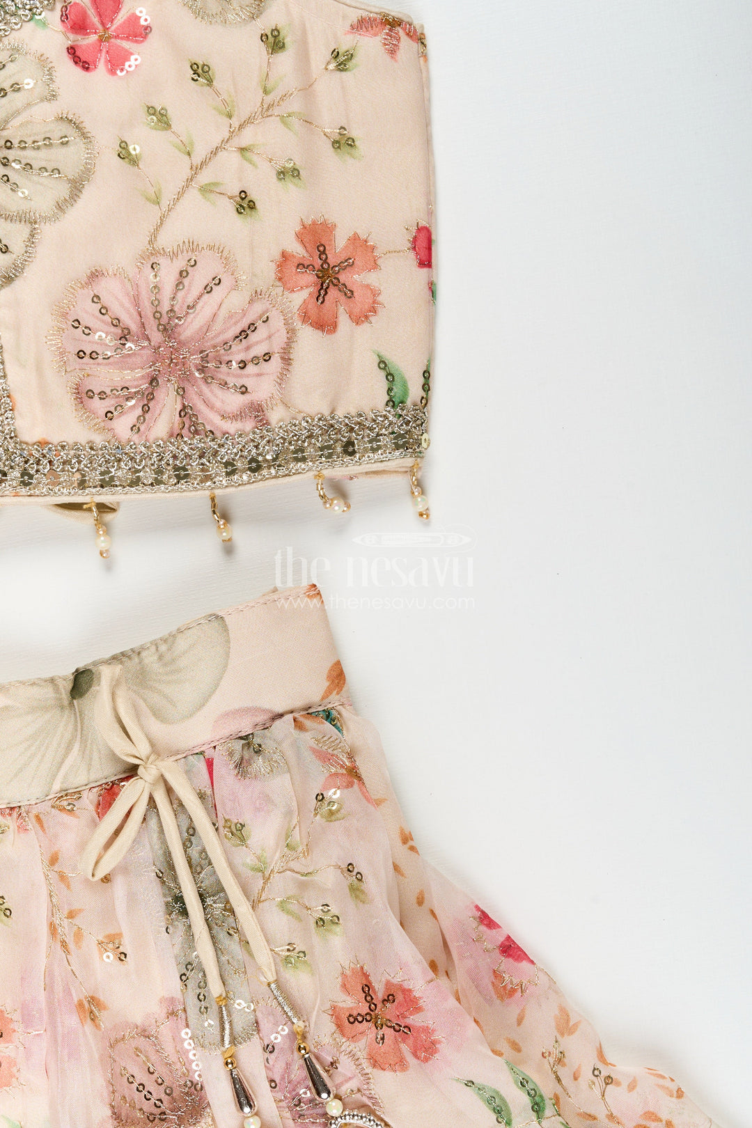 Girls half white georgette lehenga choli with sequin embroidery for festive occasions