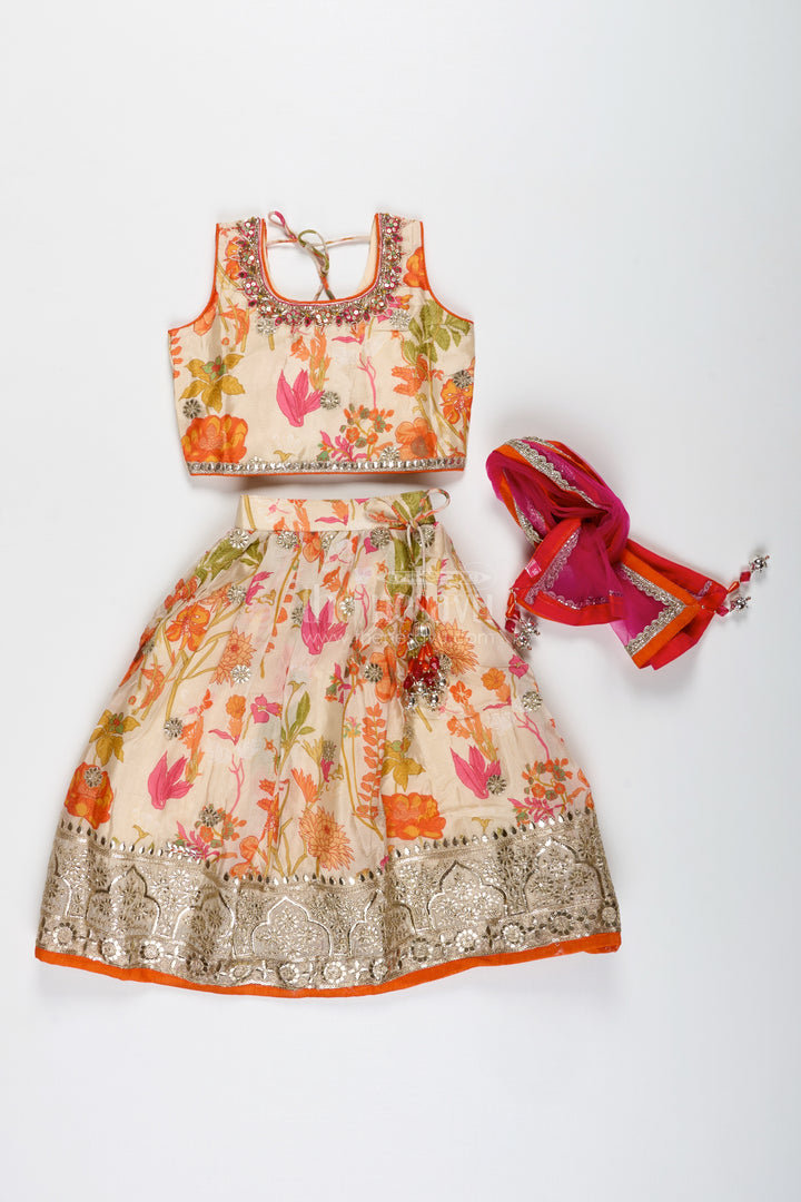Floral Printed Girls Lehenga Choli For Daytime Weddings And Poojas