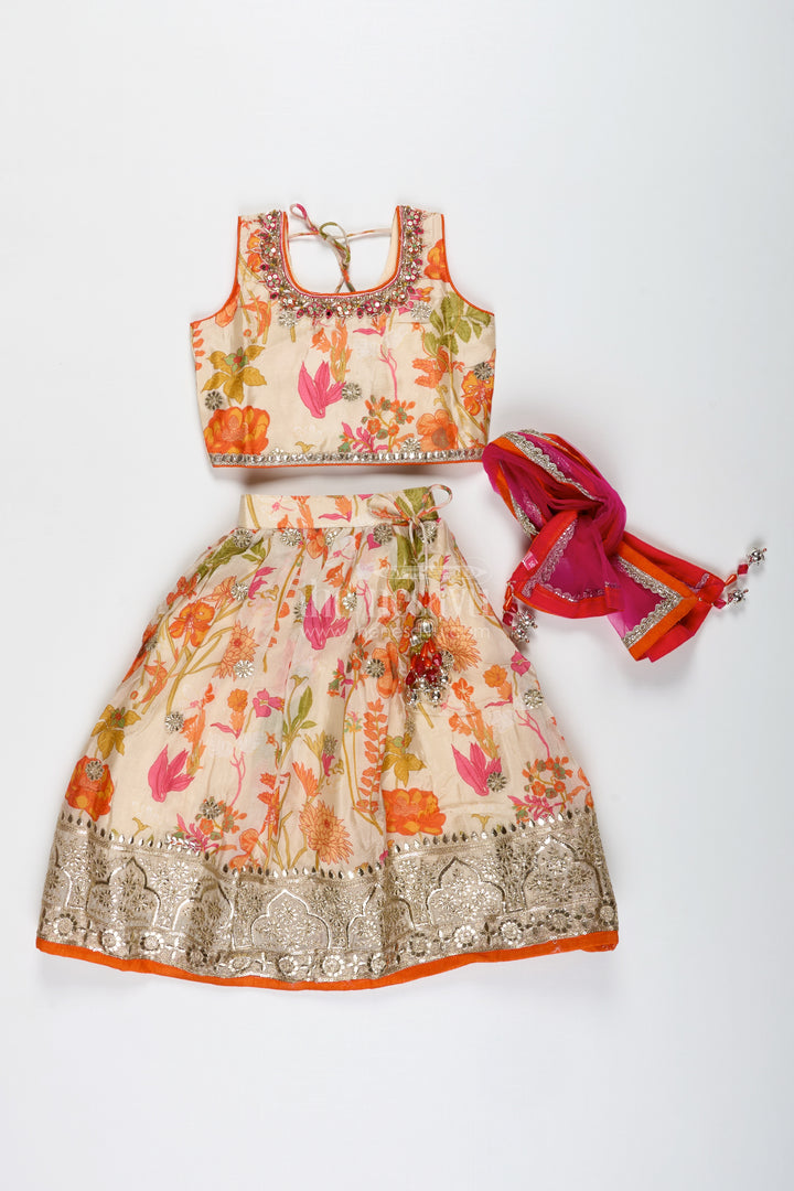 Floral Printed Girls Lehenga Choli For Daytime Weddings And Poojas