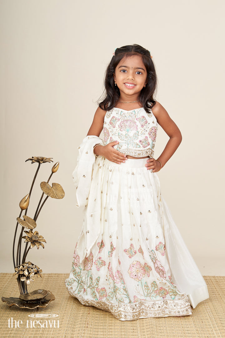 Fancy lehenga for baby girls with pastel embroidery and organza dupatta