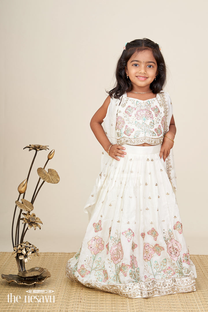 Fancy lehenga for baby girls with pastel embroidery and organza dupatta