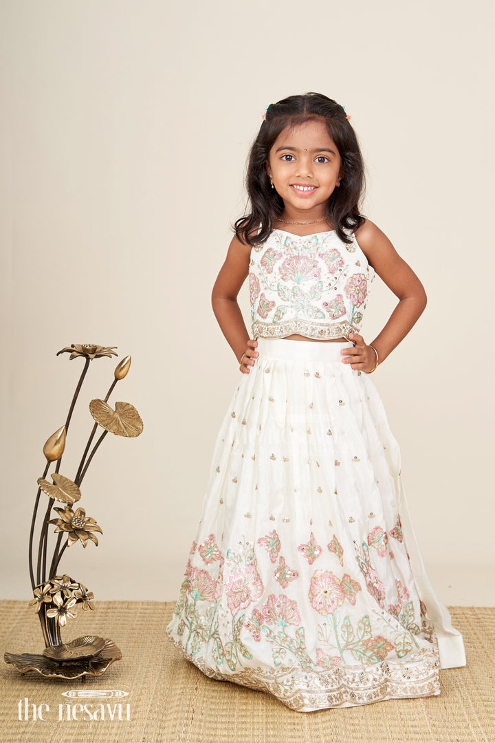 Fancy lehenga for baby girls with pastel embroidery and organza dupatta