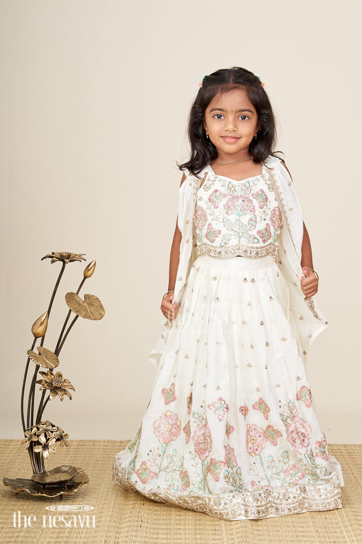 Fancy lehenga for baby girls with pastel embroidery and organza dupatta