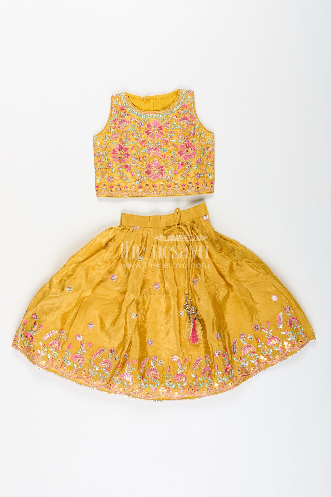 Girls mustard yellow lehenga choli for weddings and festive celebrations