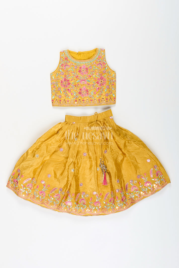 Girls mustard yellow lehenga choli for weddings and festive celebrations