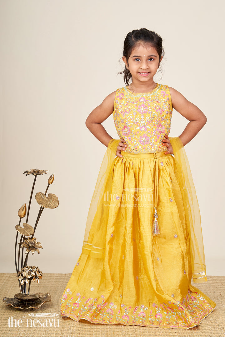 Girls mustard yellow lehenga choli for weddings and festive celebrations