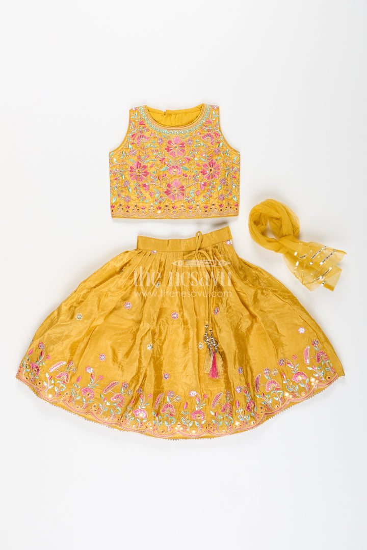 Girls mustard yellow lehenga choli for weddings and festive celebrations