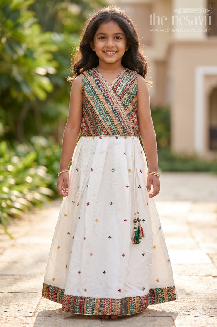 Girls Georgette Lehenga Choli with Embroidered Blouse and Festive Tassels