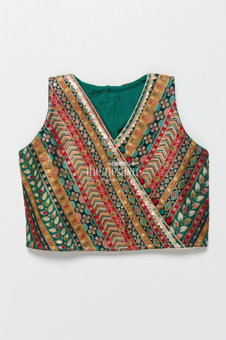 Girls georgette lehenga choli with embroidered blouse and festive tassels