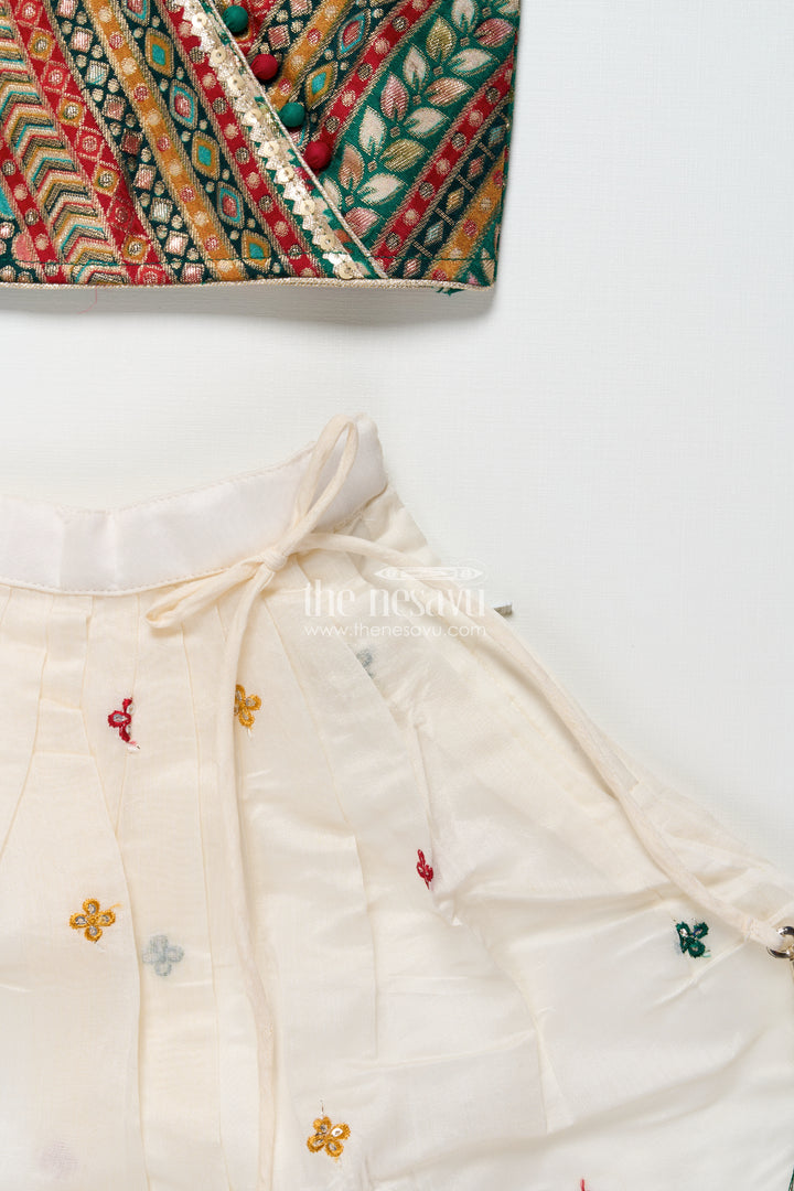 Girls georgette lehenga choli with embroidered blouse and festive tassels