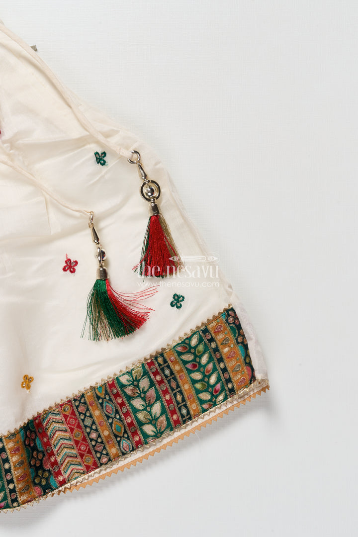 Girls georgette lehenga choli with embroidered blouse and festive tassels