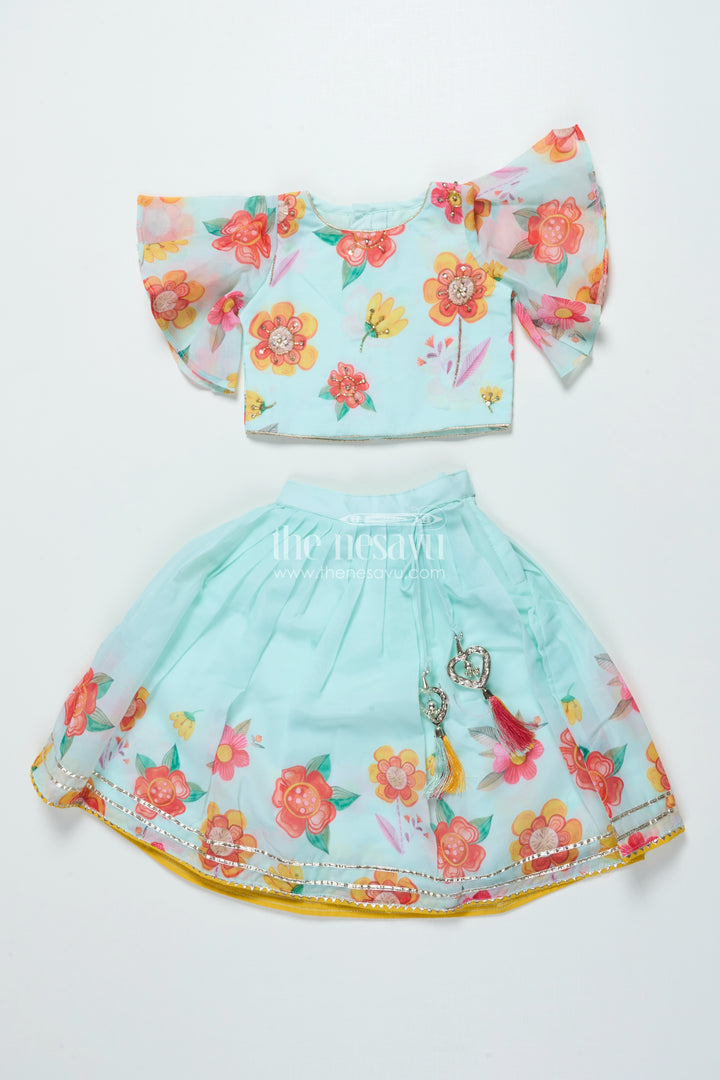 Organza Lehenga Choli Set for Girls with Floral Print for Birthdays and Photoshoots