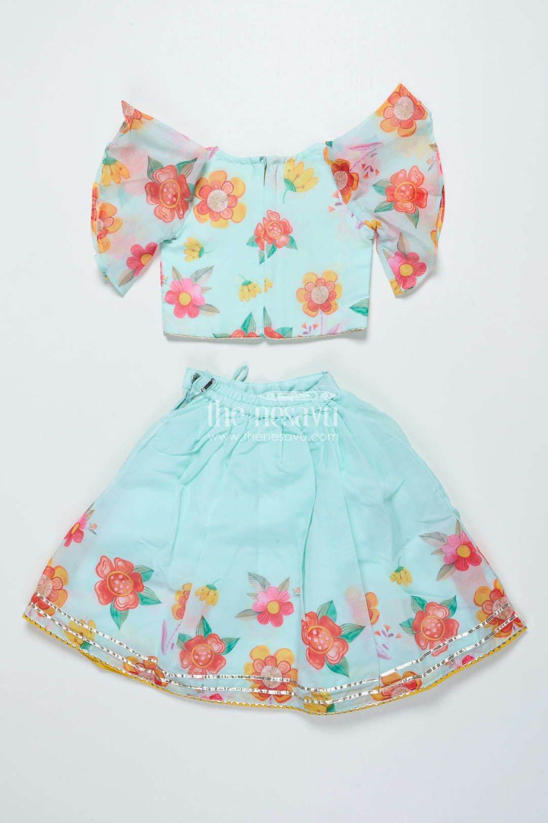 Organza Lehenga Choli Set for Girls with Floral Print for Birthdays and Photoshoots