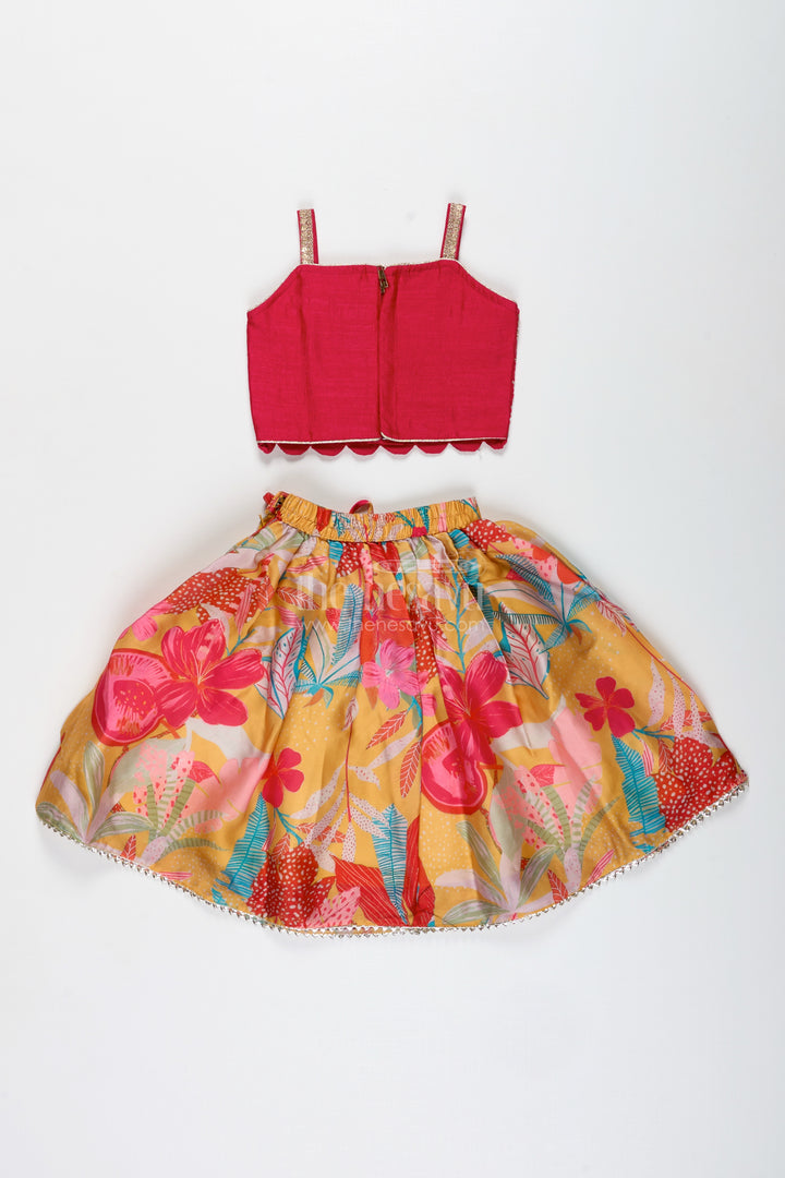 Girls Yellow Floral Lehenga Choli With Embroidered Blouse And Dupatta