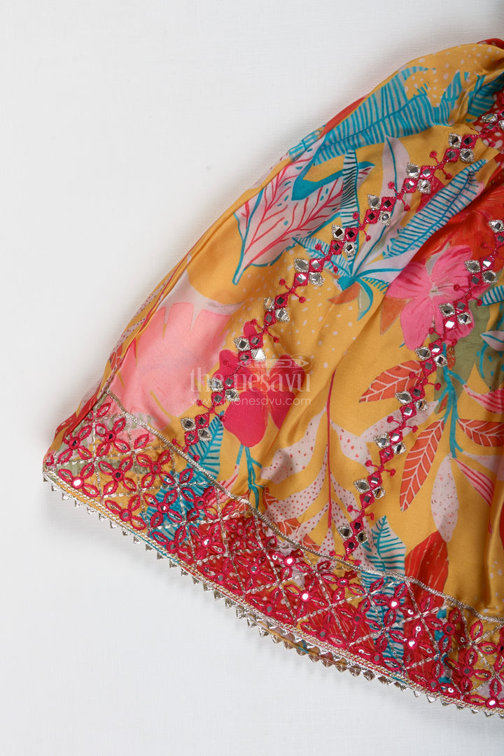 Girls Yellow Floral Lehenga Choli With Embroidered Blouse And Dupatta