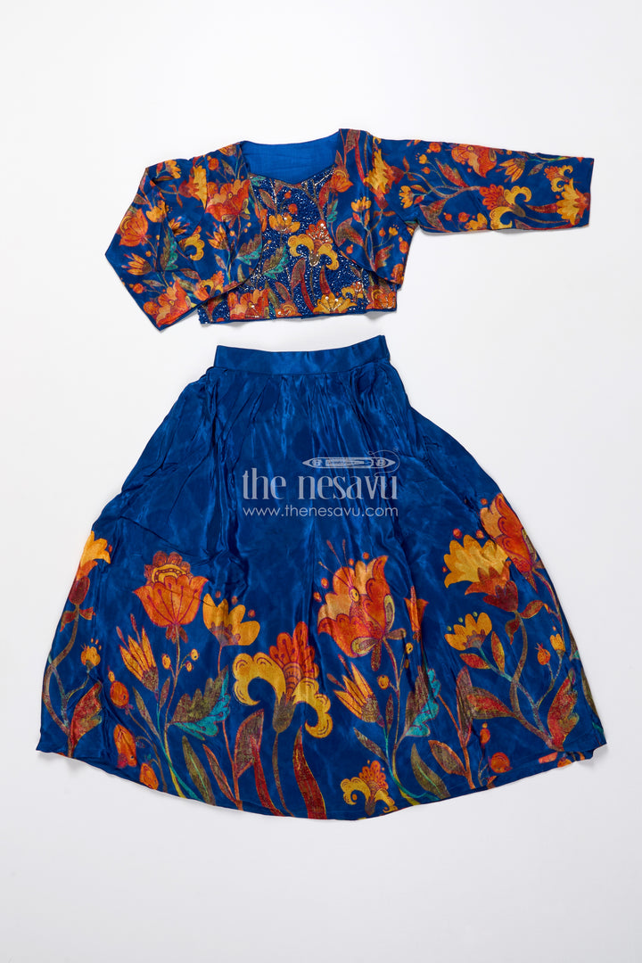 Embroidered lehenga set for girls with digital print for birthdays and dance events