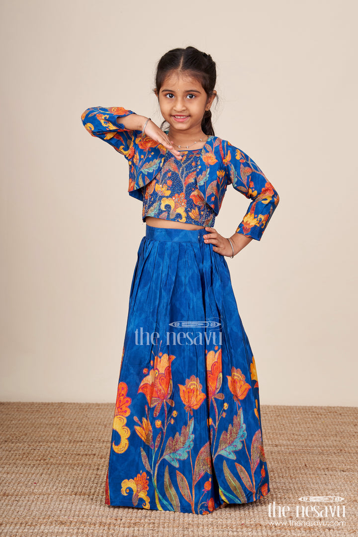 Embroidered lehenga set for girls with digital print for birthdays and dance events