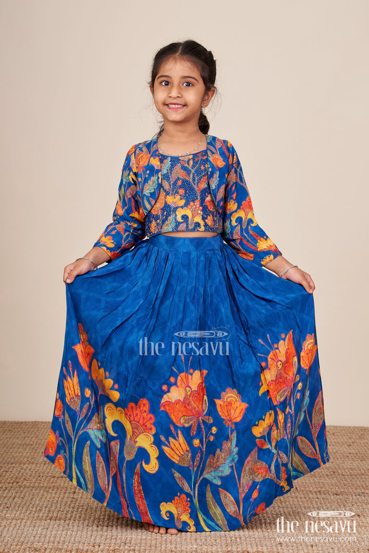 Embroidered lehenga set for girls with digital print for birthdays and dance events