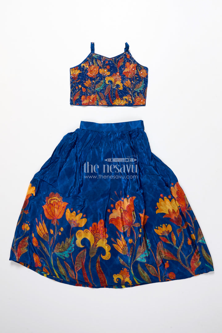 Embroidered lehenga set for girls with digital print for birthdays and dance events