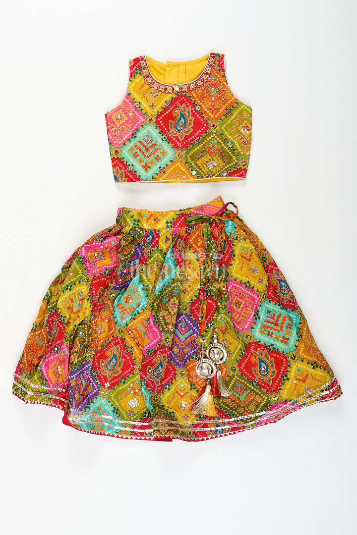 Girls multicolor lehenga choli with mirror work for Navratri and weddings