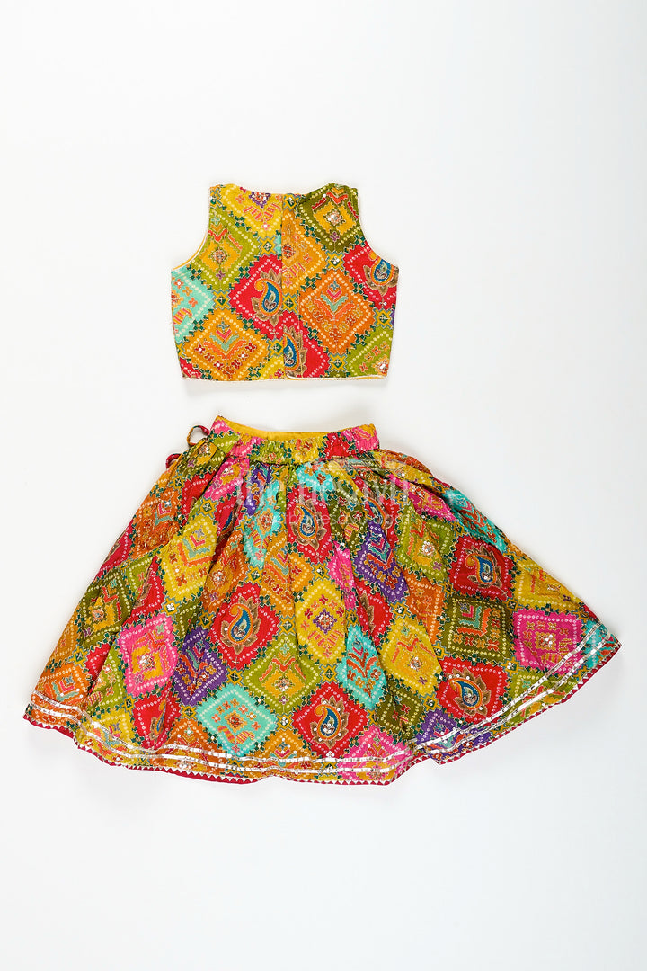 Girls multicolor lehenga choli with mirror work for Navratri and weddings