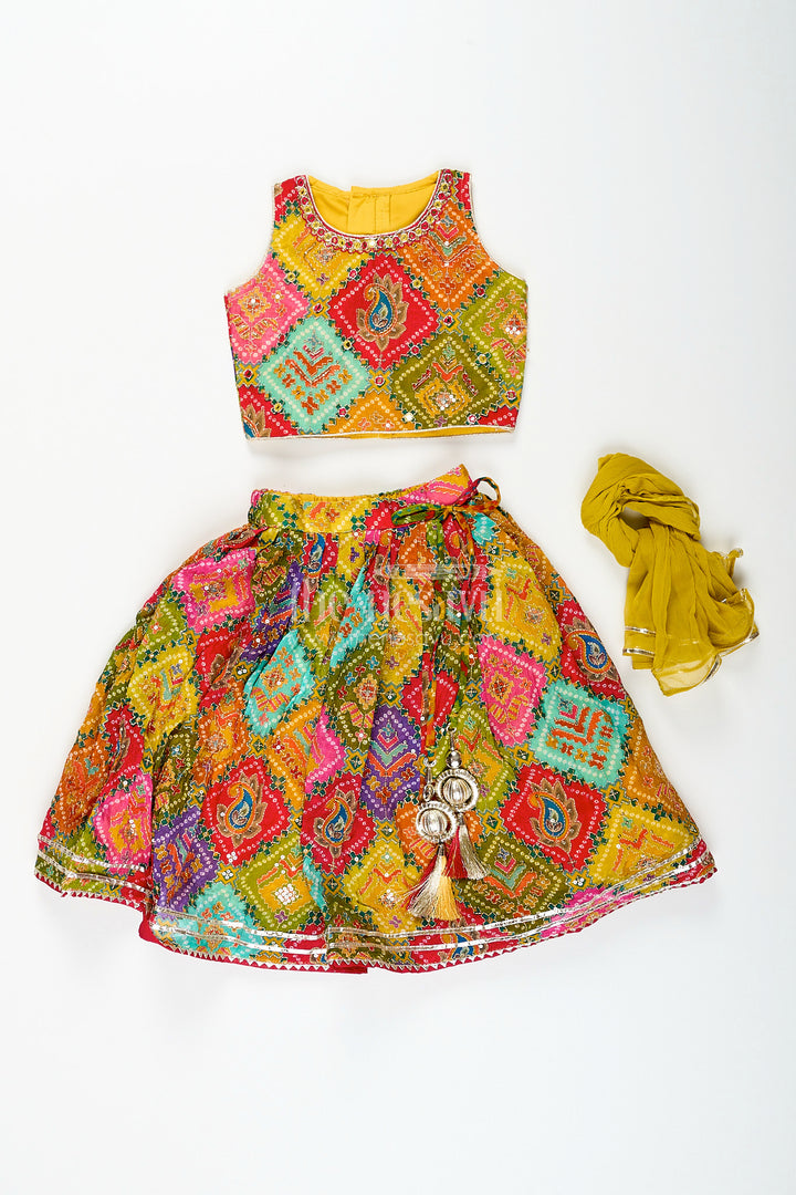 Girls multicolor lehenga choli with mirror work for Navratri and weddings