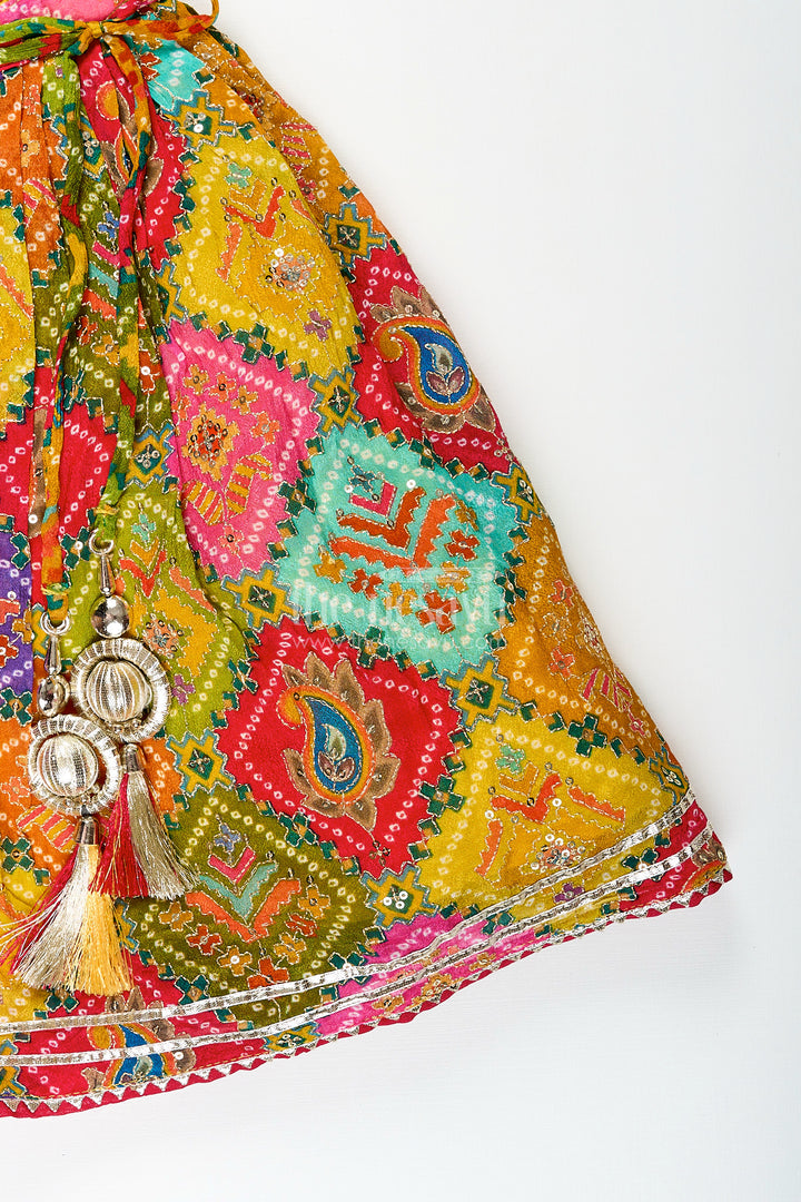 Girls multicolor lehenga choli with mirror work for Navratri and weddings