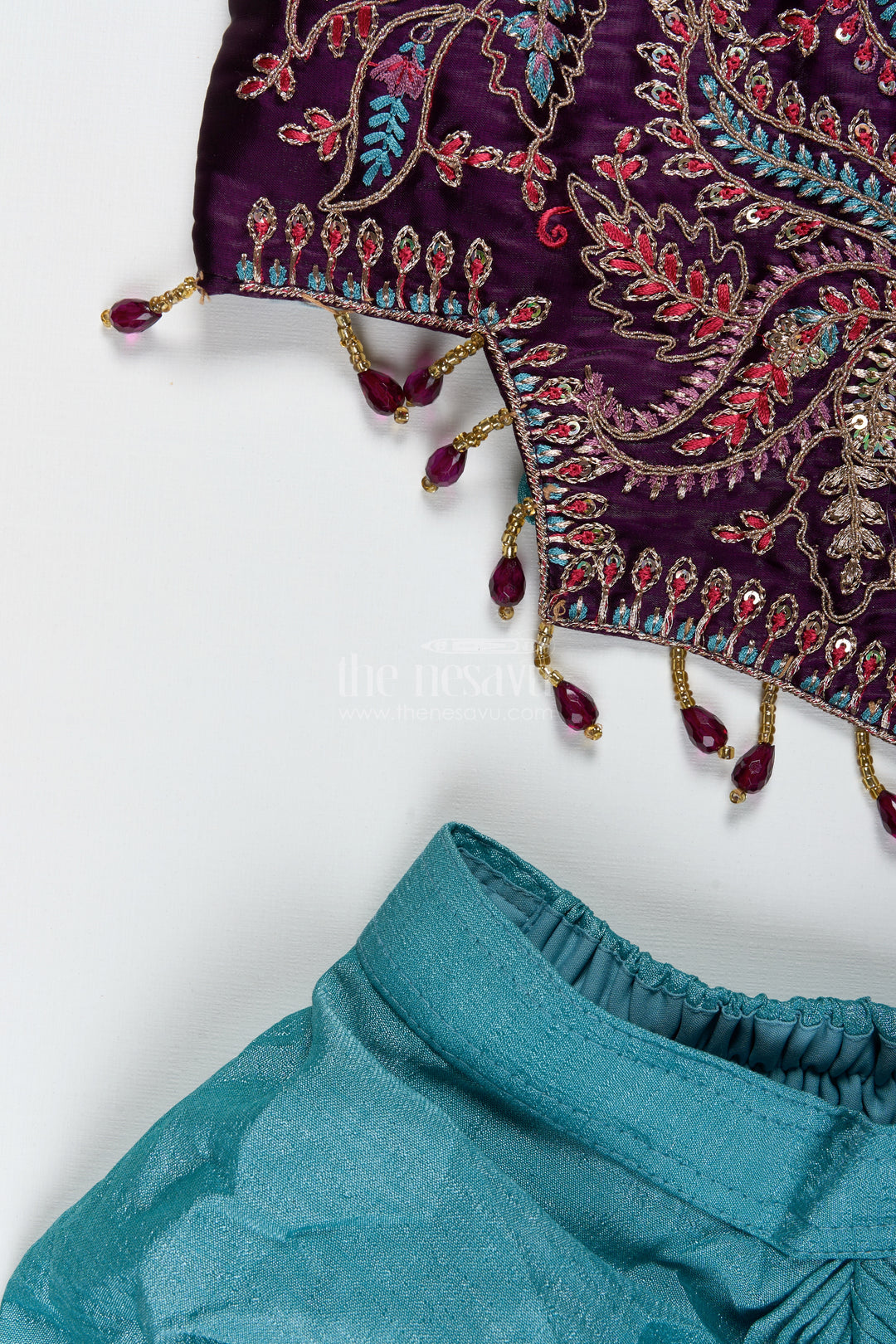 Girls Designer Lehenga Choli With Heavy Embroidered Blouse And Draped Skirt