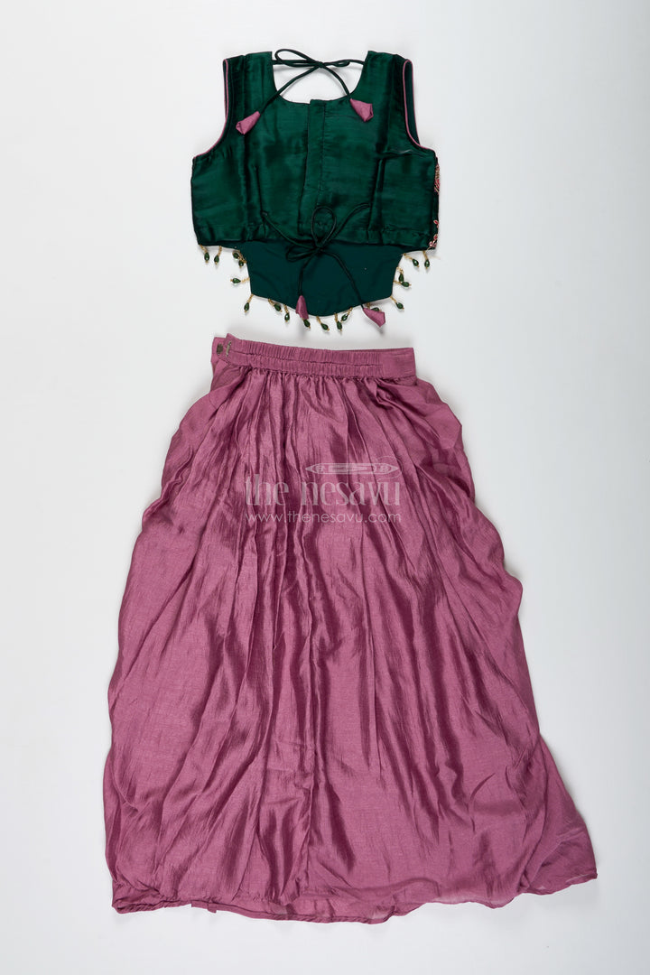 Girls Lehenga Choli With Embroidered Blouse And Mocca Skirt
