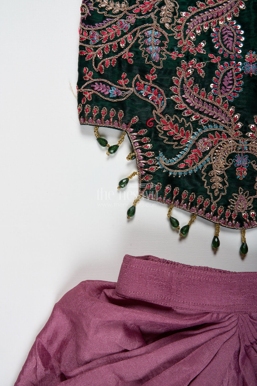 Girls Lehenga Choli With Embroidered Blouse And Mocca Skirt