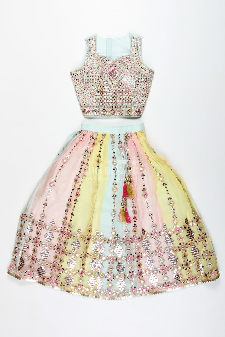 Girls Multicolor Lehenga Choli With Mirror Embroidery And Tassels