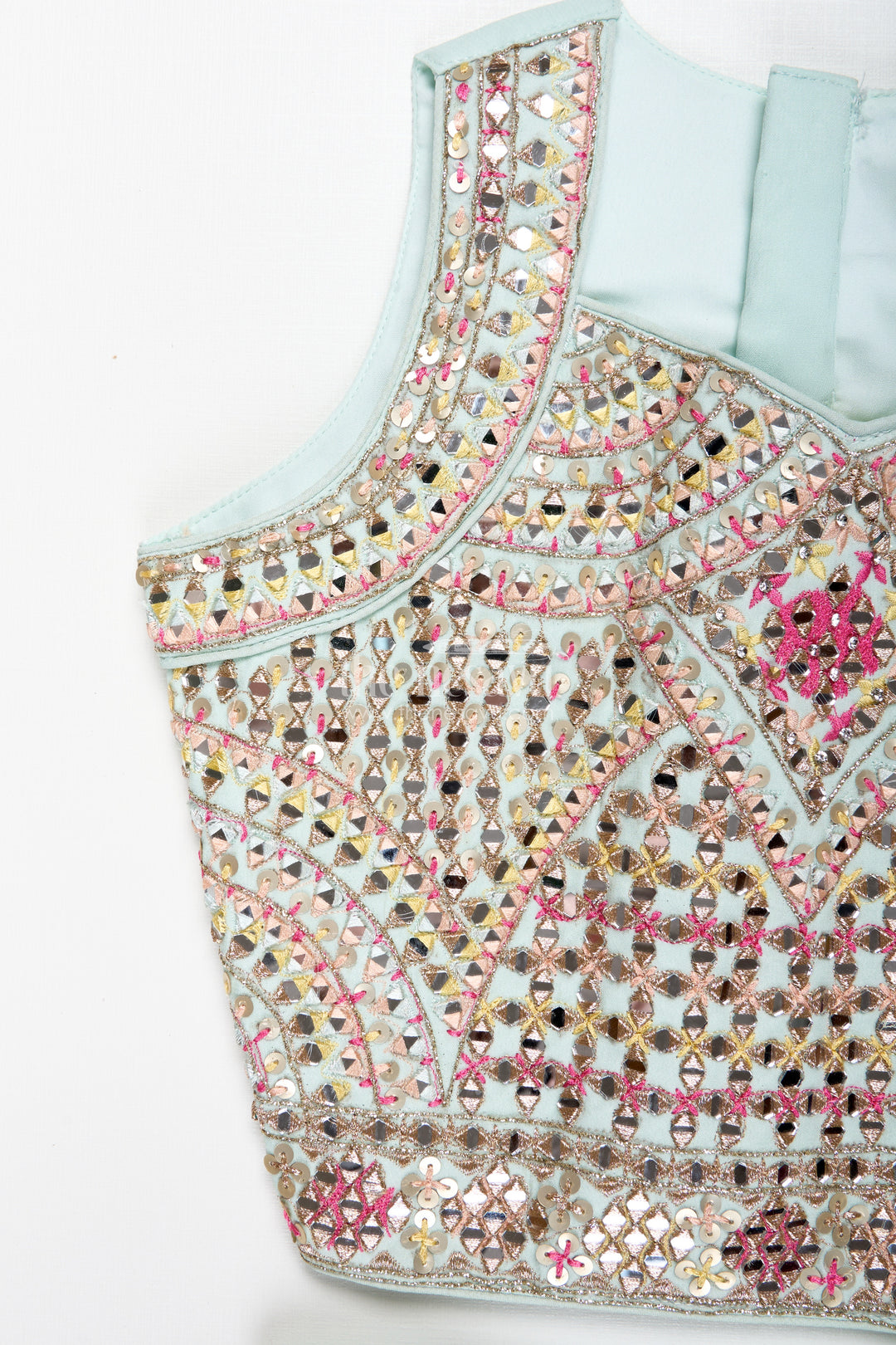 Girls Multicolor Lehenga Choli With Mirror Embroidery And Tassels